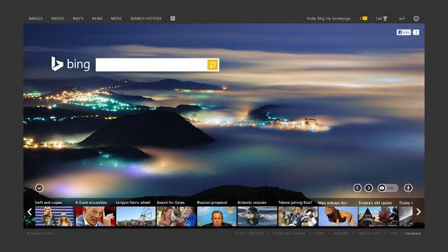 New Bing homepage
