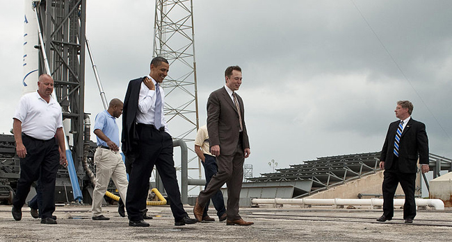 President Barack Obama pictured being given a tour of the commercial rocket processing facility of Space Exploration Technologies, known as SpaceX, along with Elon Musk, SpaceX CEO, at Cape Canaveral Air Force Station, Cape Canaveral, Florida, in April 2010. Credit: NASA/Bill Ingalls