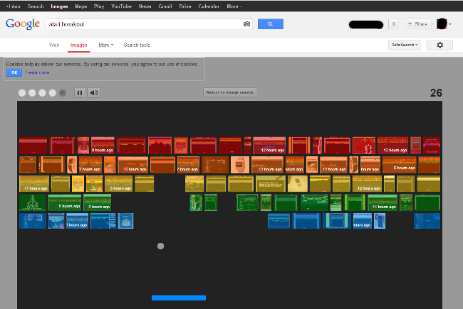 Screen shot of the Google Image Search Easter egg for Atari Breakout
