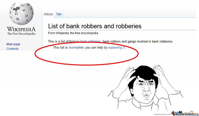 List of bank robberies on Wikipedia