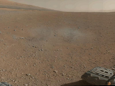A segment of the first colour 360-degree panorama from NASA's Curiosity rover, made up of thumbnails - small copies of higher-resolution images. The mission's destination, a mountain at the center of Gale Crater called Mount Sharp, can be seen in the distance. Image credit: NASA/JPL-Caltech/MSSS