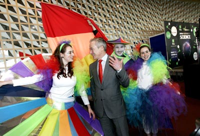 Ireland's Minister for Jobs, Enterprise and Innovation Richard Bruton, TD, pictured with St Patrick's Festival performers Rachel Lally, Vijaya Bateson and Grace Kelly at the offical launch of Dublin City of Science 2012 on 26 January last. in 2012, there will be more than 160 science-related events happening all over Ireland throughout the year. The highlight will be ESOF 2012 in July, when the world's scientific community will be descending upon Dublin. In addition, ESOF will host the Europe - US Symposium on the Atlantic Ocean as a shared resource