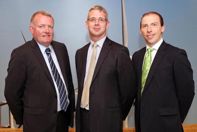 Pictured at the signing of contracts offering the grid connection to Element Power in Ireland on 16 July were, from left: Tim Cowhig, CEO, Element Power Ireland; Julian Leslie, head of Electricity Customer Services at National Grid UK Transmission; and Mike O'Neill, president and COO, Element Power Group