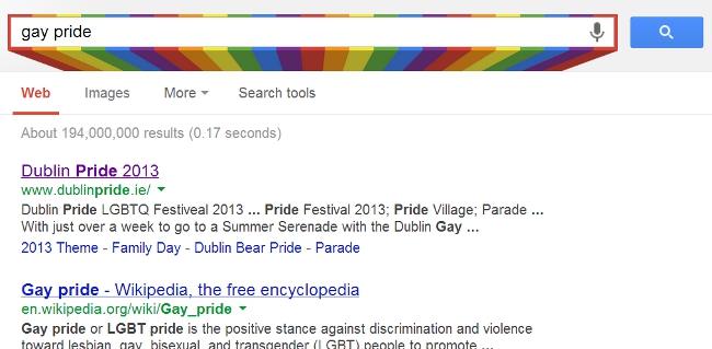 Google search gay pride Easter egg