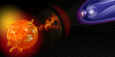  Artist illustration of events on the sun changing the conditions in Near-Earth space. Credit: NASA