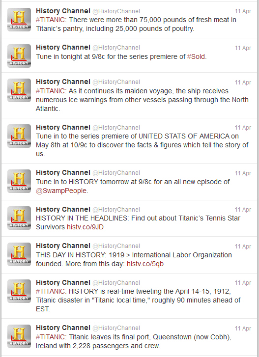 History Channel Twitter feed
