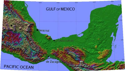 The Isthmus of Tehuantepec lies between the Gulf of Campeche on the Gulf of Mexico to the north, and the Gulf of Tehuantepec on the Pacific Ocean to the south