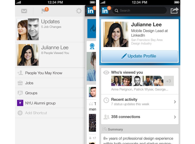 Screenshots from the new LinkedIn app on iPhone
