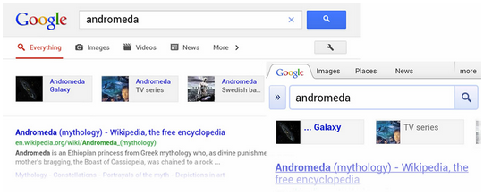 'andromeda' search on Google's Knowledge Graph for mobile devices