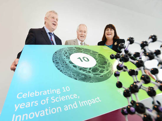Minister of State Fergus O'Dowd, TD; CRANN director Prof John Boland; and EU Commissioner for Science, Research and Innovation Máire Geoghegan-Quinn pictured at the nanoscience institute today