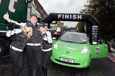 Nissan LEAF crosses the line in Kilkenny City for Cannonball Run