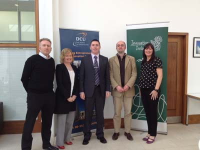 Pictured, from left: Cian Hughes, head of operations, ITLG; Ann Horan, CEO, DCU Ryan Academy; Paul Leonard, researcher at Biomedical Diagnostics Institute; Kevin Koidl, a researcher at the Centre for Next Generation Localisation; and Janice Murtagh of Science Foundation Ireland