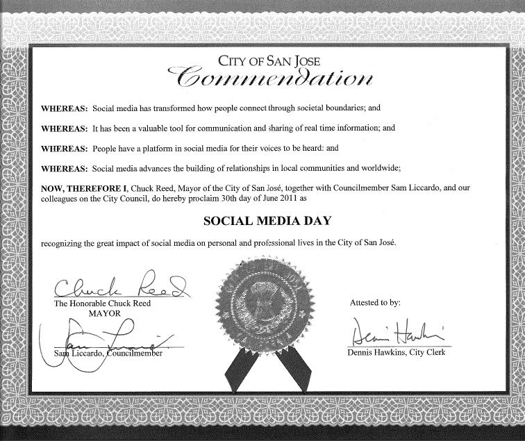 Social Media Day proclamation, San Jose
