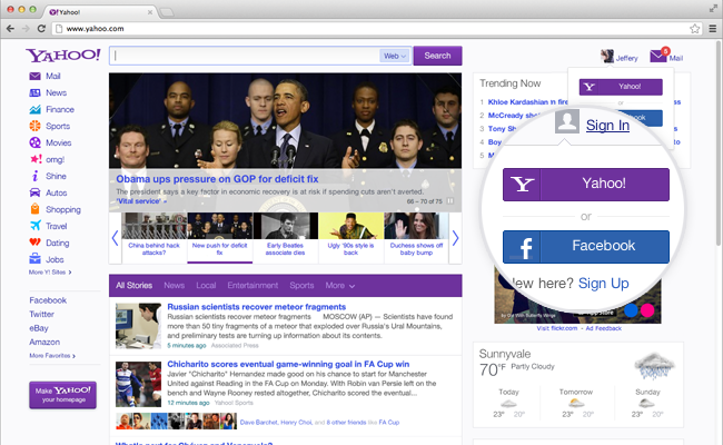 Users will be able to sign in with their Yahoo! or Facebook ID to view more personally relevant content in their newsfeed