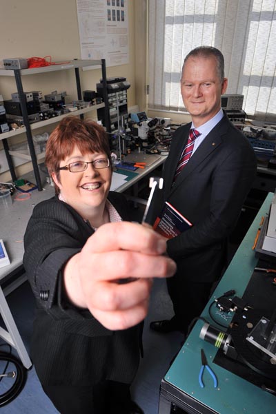 Anita Maguire, vice-president of Research and Innovation, University College Cork (UCC), pictured with Professor Peter O'Keeffe of Tyndall National Institute who won the ICT Invention of the Year award at UCC's Invention of the Year awards