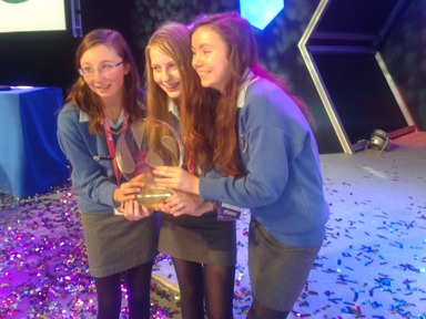 Cork students Ciara Judge, Emer Hickey and Sophie Healy-Thow, the overall winners of the 2013 BT Young Scientist and Technologists of the yea