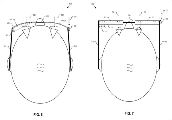 Diagrams from the patent filing, which look similar to the current Google Glass device