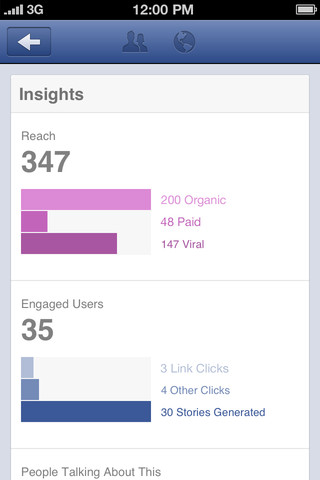 Facebook Pages Manager app screenshot - Insights