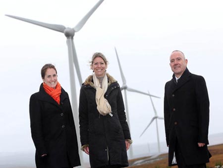 Pia van der Feltz and Ghislaine Schreinemachers of Rabobank International with Ian Thom, group chief executive, Viridian, at the opening of the Crighshane and Church Hill wind farms in Co Tyrone, Northern Ireland, in October 2012
