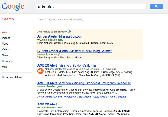Google AMBER Alert test