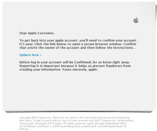 Apple iTunes phishing scam