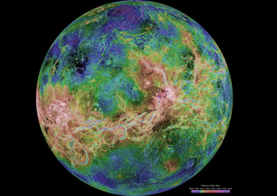 NASA's hemispheric view of Venus, captured during over a decade of radar investigations, peaking with the Magellan mission between 1990 and 1994. Credit: NASA/JPL/USGS