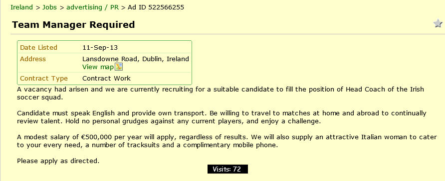 Gumtree.ie ad - Team Manager Required