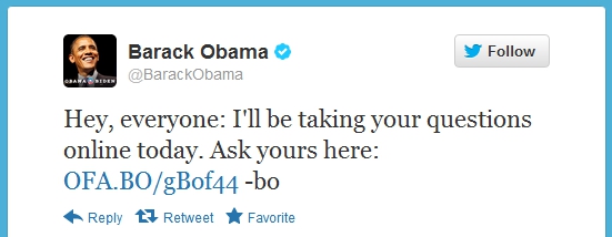 Obama Reddit AMA tweet