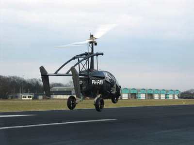 PAL-V One two-seat hybrid car and gyroplane pictured taking off. Image courtesy of Pal-v.com