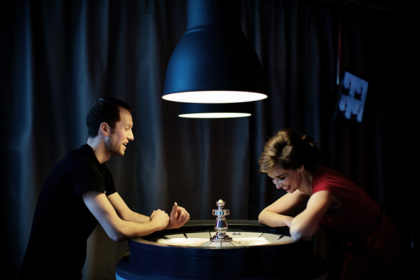 Joe Roche, a mediator at Science Gallery, pictured with Ní Shúilleabháin, co-curator of Risk Lab, at the roulette table