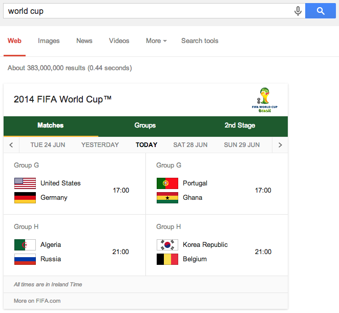 Google World Cup fixtures