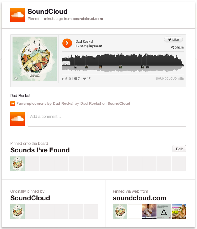 SoundCloud inline player on Pinterest