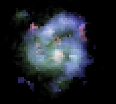 HST/Keck false colour composite image of galaxy BX442. Credit: David Law; Dunlap Institute for Astronomy & Astrophysics