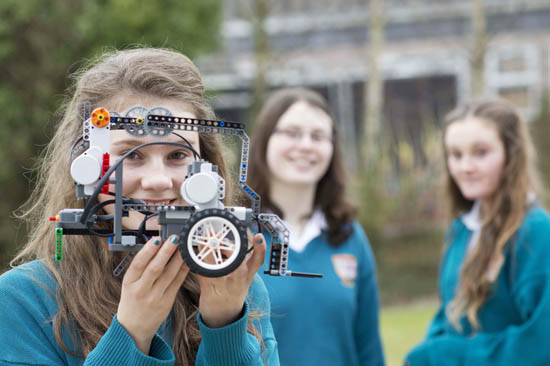  Mairéad Ní Dhuibhghiolla from Coláiste na Coirbe in Galway putting the final touches to a LEGO robot. Along with five other teammates, Mairéad will be competing in the FIRST LEGO LEAGUE on Saturday