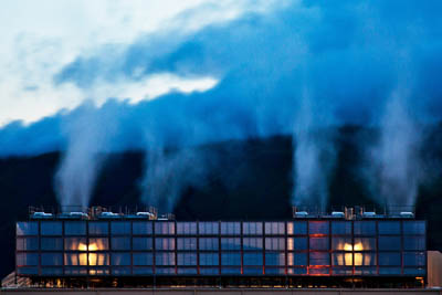 Steam pictured rising above the cooling towers in Google's Dallas data centre in Oregon