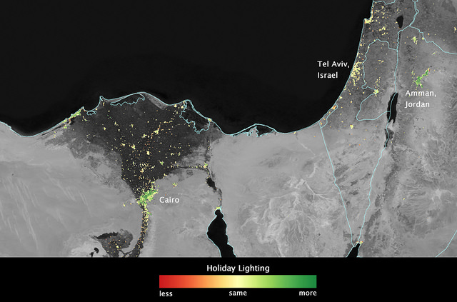 NASA/NOAA satellite data shows cities' light output at night