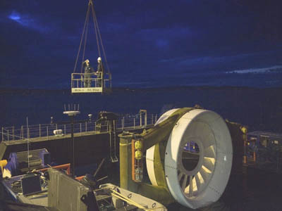 OpenHydro turbine being towed to French coastline in September 2011