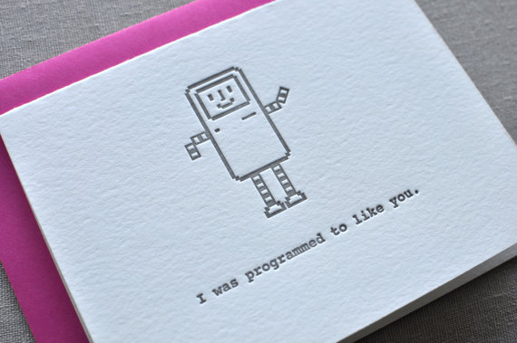 Techie Valentine's Day cards on Etsy