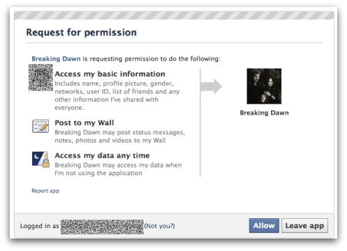 Twilight Breaking Dawn scam permission request