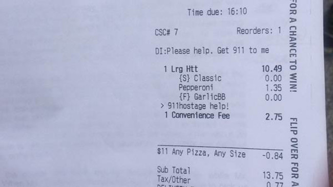 Pizza Hut order receipt