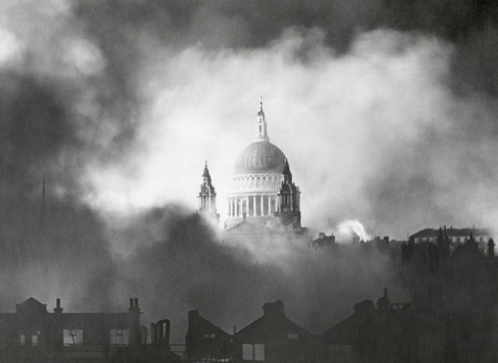 St. Paul's Cathedral during the great fire raid of Sunday, Dec. 29, 1940, during World War 2.