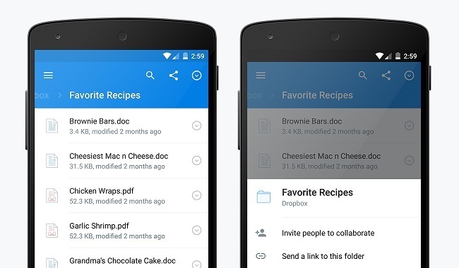 Dropbox for Android share feature