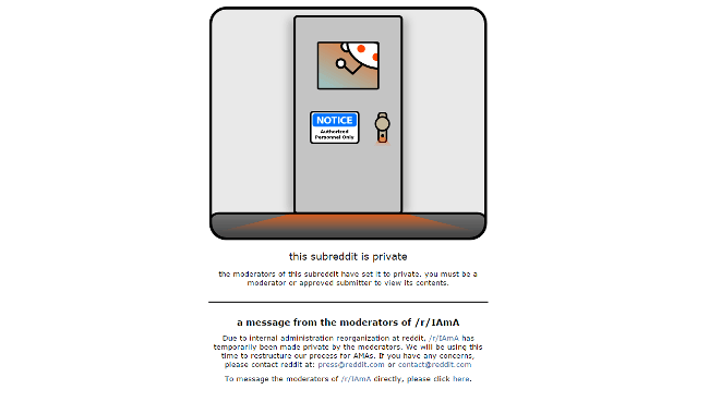 The graphic those trying to access the /r/IAMA subreddit are seeing
