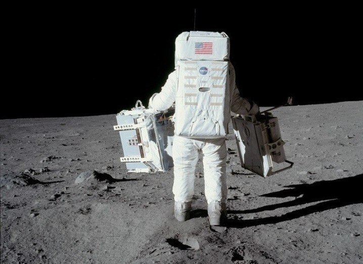 Buzz Aldrin walks on the moon