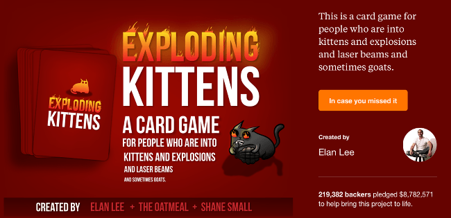 Top Kickstarter Campaigns Exploding Kittens