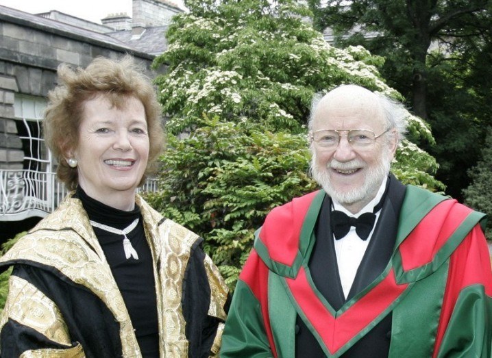 Nobel Prize: William Campbell accepts honorary degree from Trinity College Dublin in 2012. Pictured with former President of Ireland Mary Robinson