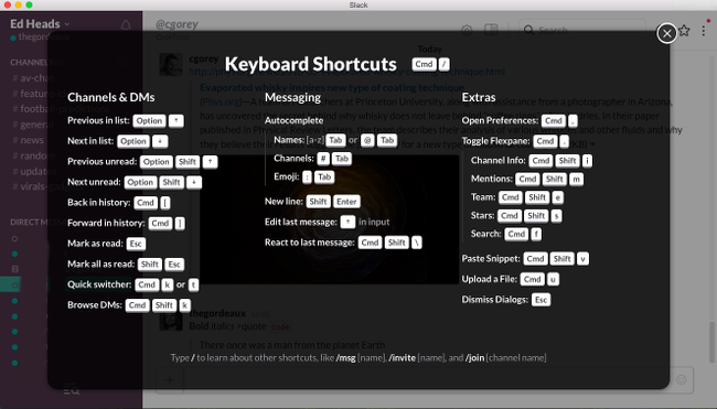 Keyboard Shortcuts Slack