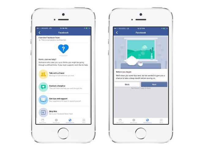 Facebook suicide prevention tool on mobile