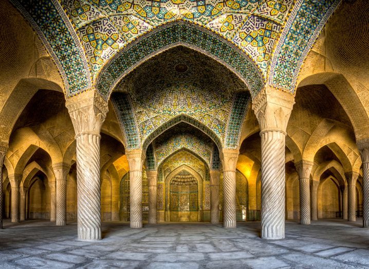 A shot from the interior of Vakil Mosque in Shiraz, Iran. Image via Mohammad Reza Domiri Ganji/Wikimedia Commons