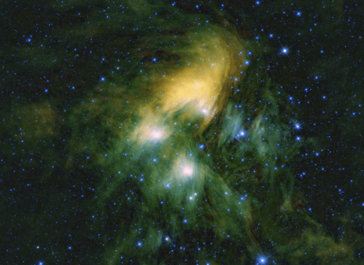 This image shows the Pleiades cluster of stars as seen through NASA’s wide-field infrared survey explorer. Image via NASA/JPL-Caltech/UCLA
